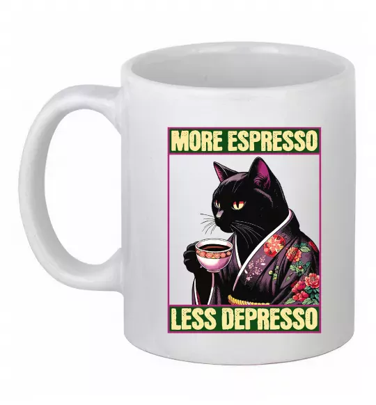 Чашка керамічна More espresso less depresso Білий фото