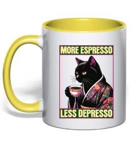 Чашка з кольоровою ручкою More espresso less depresso Сонячно жовтий фото