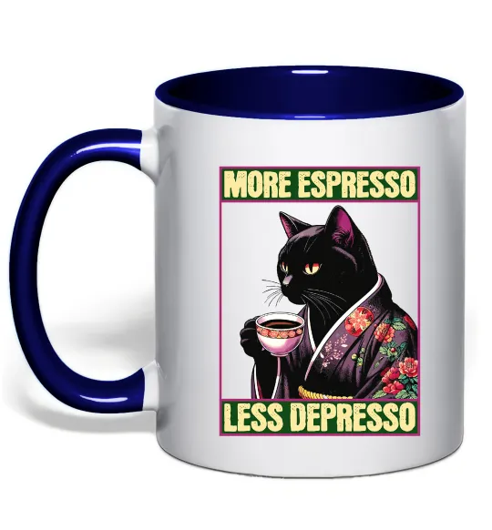 Чашка з кольоровою ручкою More espresso less depresso Глибокий темно-синій фото