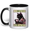 Чашка з кольоровою ручкою More espresso less depresso Чорний фото