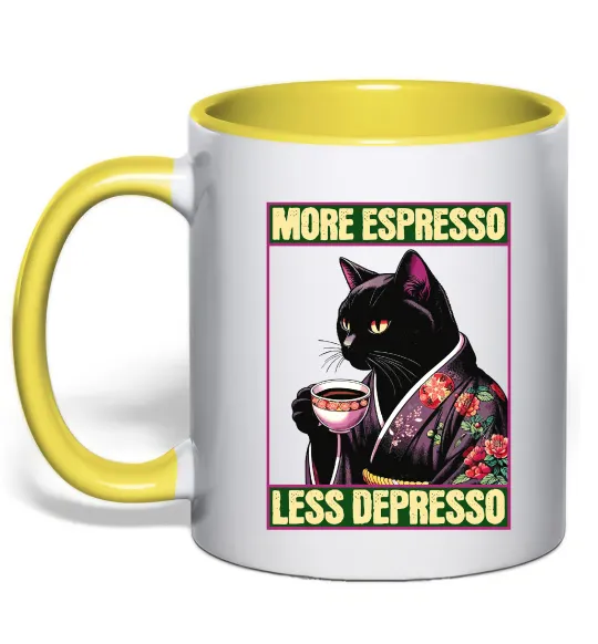 Чашка с цветной ручкой More espresso less depresso Лимонный фото
