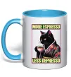 Чашка з кольоровою ручкою More espresso less depresso Блакитний фото
