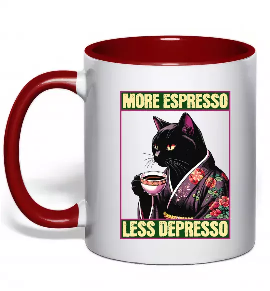 Чашка з кольоровою ручкою More espresso less depresso Червоний фото