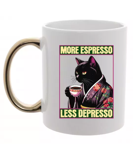 Чашка з кольоровою ручкою More espresso less depresso Золото фото