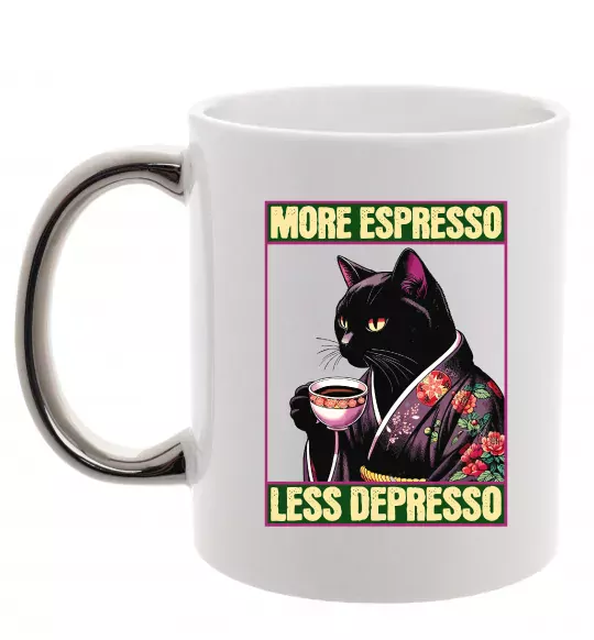 Чашка з кольоровою ручкою More espresso less depresso Срібло фото