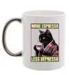 Чашка з кольоровою ручкою More espresso less depresso Срібло фото