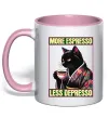 Чашка з кольоровою ручкою More espresso less depresso Ніжно рожевий фото