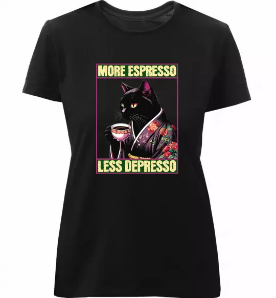 Жіноча преміум футболка More espresso less depresso Чорний фото