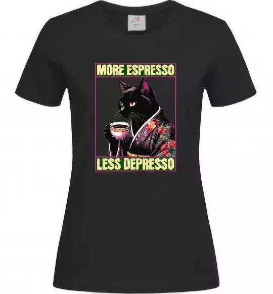 Жіноча футболка More espresso less depresso Чорний фото