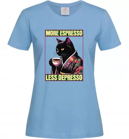 Жіноча футболка More espresso less depresso Блакитний фото
