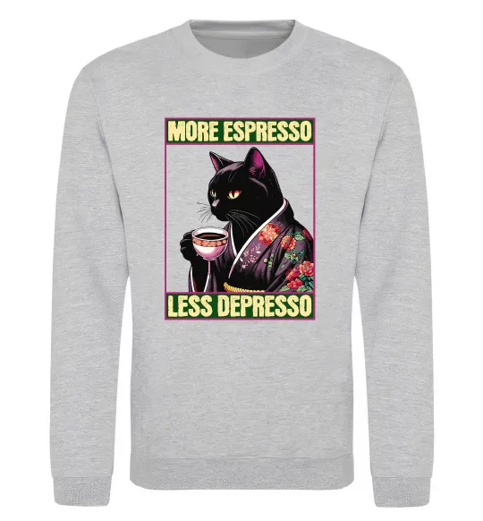 Свитшот More espresso less depresso Серый меланж фото