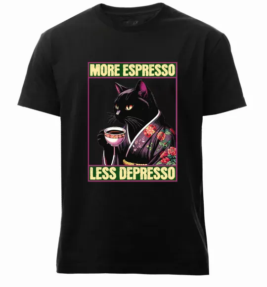 Чоловіча преміум футболка More espresso less depresso Чорний фото