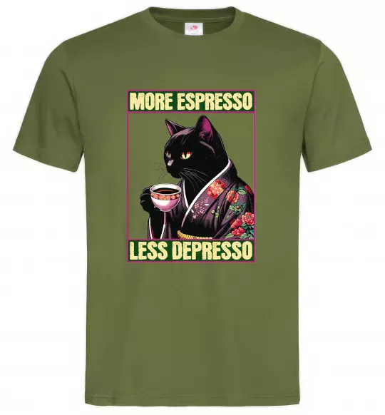 Чоловіча футболка More espresso less depresso Оливковий фото