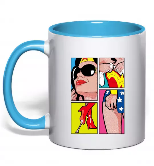 Чашка з кольоровою ручкою Wonder woman Блакитний фото