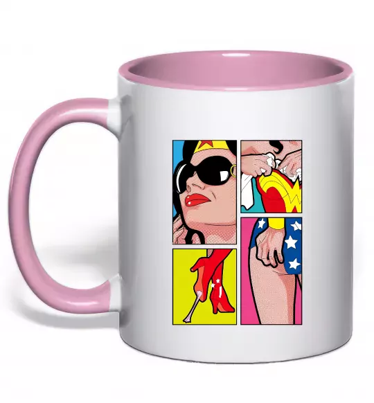 Чашка з кольоровою ручкою Wonder woman Ніжно рожевий фото