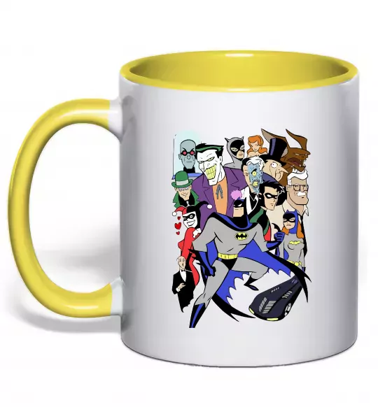 Чашка з кольоровою ручкою Готем персонажі Сонячно жовтий фото