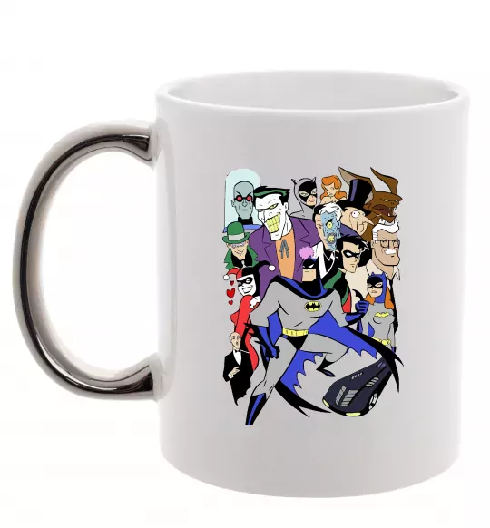 Чашка з кольоровою ручкою Готем персонажі Срібло фото