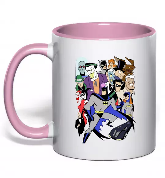 Чашка з кольоровою ручкою Готем персонажі Ніжно рожевий фото