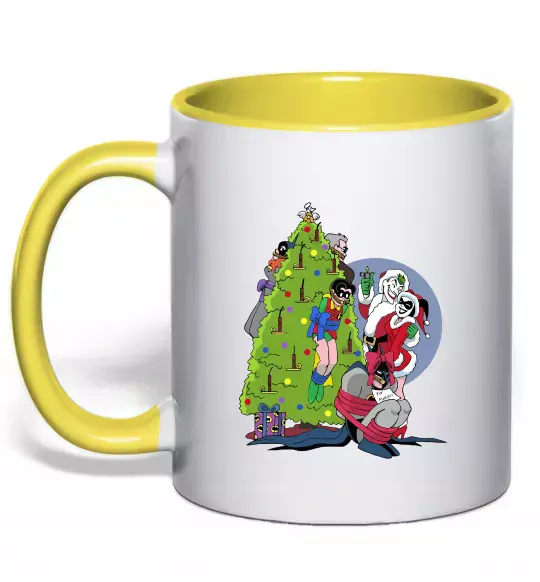 Чашка з кольоровою ручкою Бетмен та Джокер Новий рік Сонячно жовтий фото