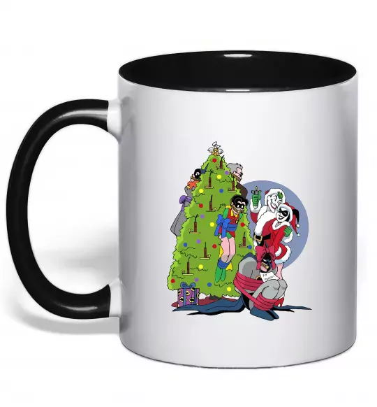 Чашка з кольоровою ручкою Бетмен та Джокер Новий рік Чорний фото