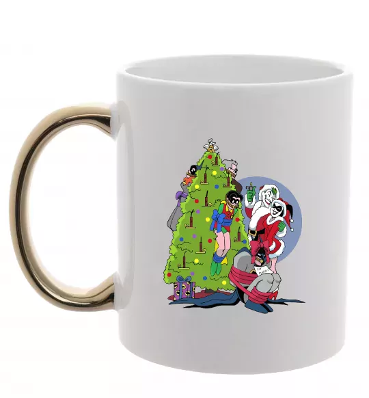 Чашка з кольоровою ручкою Бетмен та Джокер Новий рік Золото фото