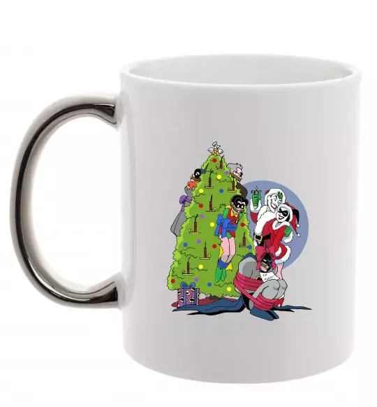 Чашка з кольоровою ручкою Бетмен та Джокер Новий рік Срібло фото