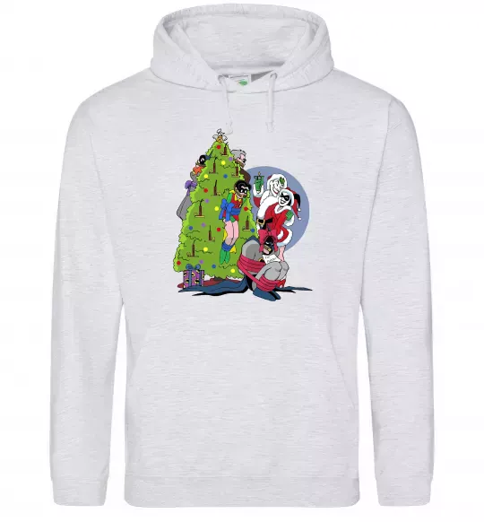 Женская толстовка (худи) Бетмен та Джокер Новий рік Серый меланж фото