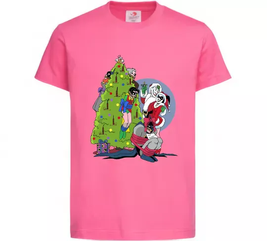 Дитяча футболка Бетмен та Джокер Новий рік Яскраво-рожевий фото