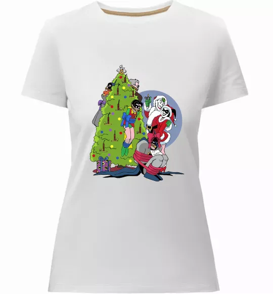 Жіноча преміум футболка Бетмен та Джокер Новий рік Білий фото