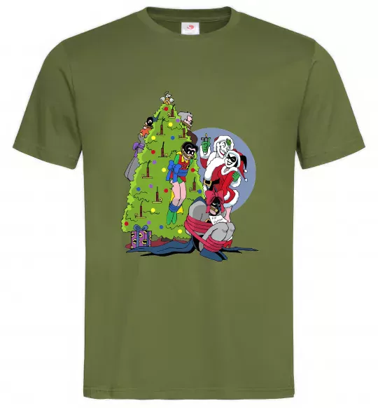 Мужская футболка Бетмен та Джокер Новий рік Оливковый фото