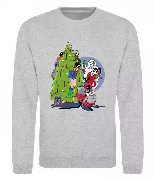 Світшот Бетмен та Джокер Новий рік Сірий меланж фото