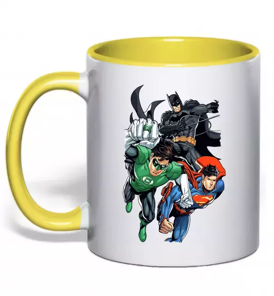 Чашка с цветной ручкой Зелений ліхтар, Бетмен та Супермен Солнечно желтый фото