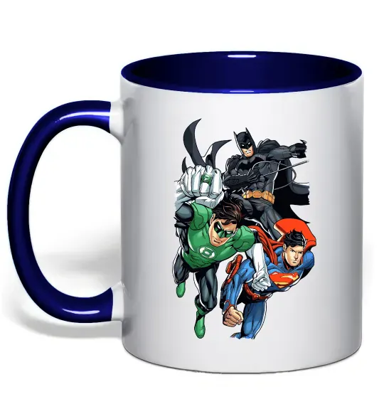Чашка с цветной ручкой Зелений ліхтар, Бетмен та Супермен Глубокий темно-синий фото