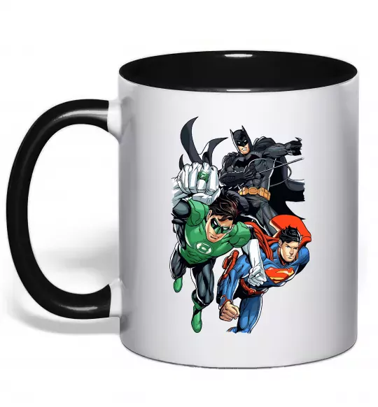 Чашка с цветной ручкой Зелений ліхтар, Бетмен та Супермен Черный фото