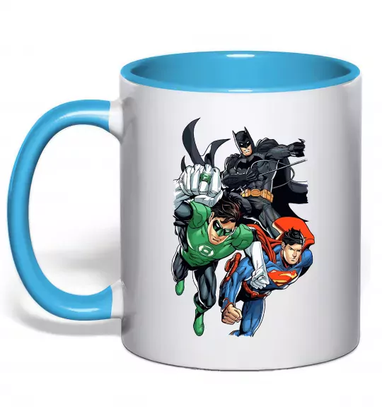 Чашка с цветной ручкой Зелений ліхтар, Бетмен та Супермен Голубой фото