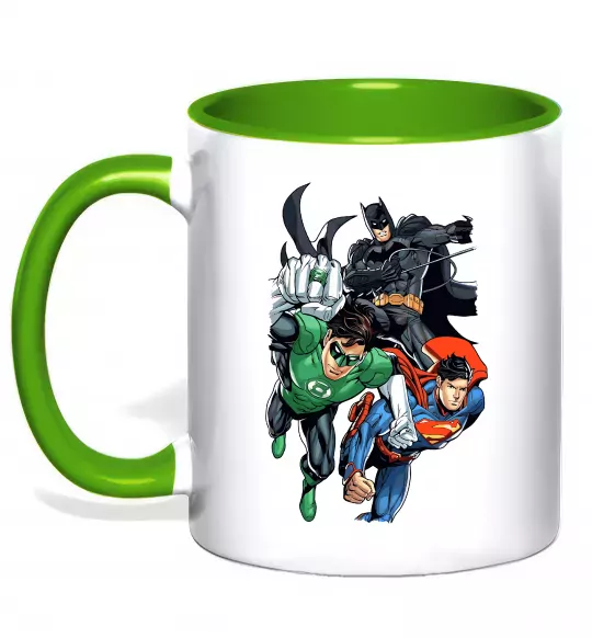 Чашка с цветной ручкой Зелений ліхтар, Бетмен та Супермен Зеленый фото