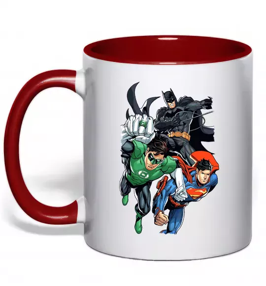 Чашка с цветной ручкой Зелений ліхтар, Бетмен та Супермен Красный фото