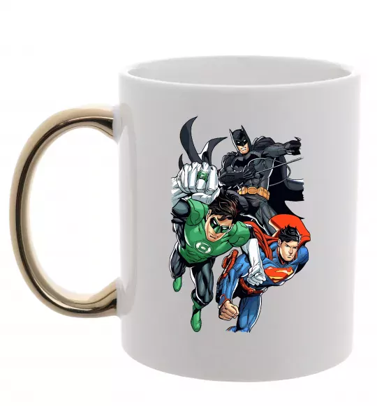 Чашка с цветной ручкой Зелений ліхтар, Бетмен та Супермен Золото фото