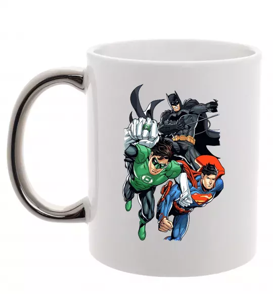 Чашка с цветной ручкой Зелений ліхтар, Бетмен та Супермен Серебро фото