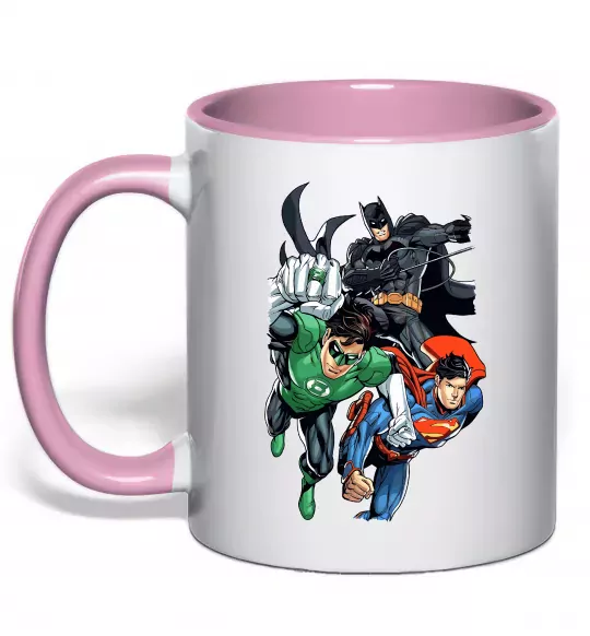 Чашка с цветной ручкой Зелений ліхтар, Бетмен та Супермен Нежно розовый фото