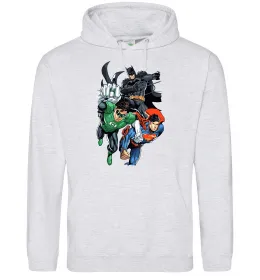 Мужская толстовка (худи) Зелений ліхтар, Бетмен та Супермен Серый меланж фото