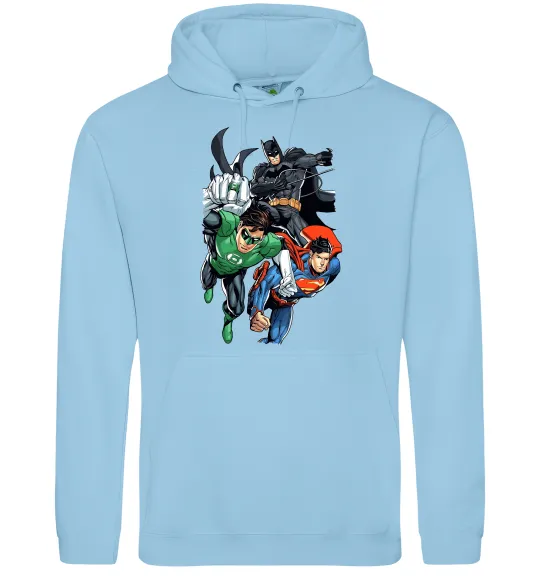 Чоловіча толстовка (худі) Зелений ліхтар, Бетмен та Супермен Блакитний фото