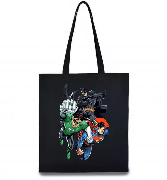 Еко-сумка Зелений ліхтар, Бетмен та Супермен Чорний фото