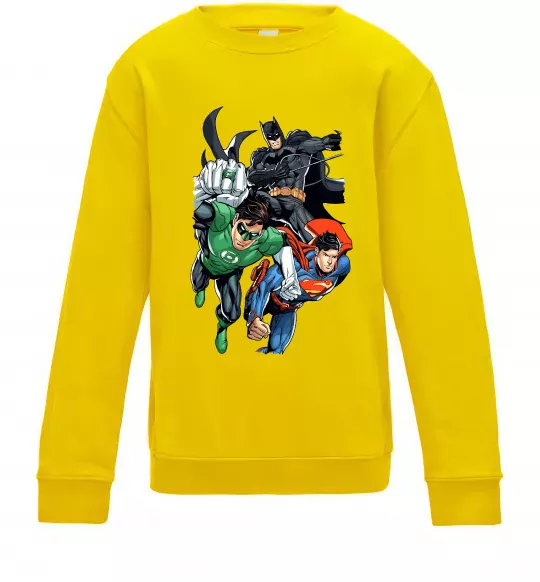 Дитячий світшот Зелений ліхтар, Бетмен та Супермен Сонячно жовтий фото