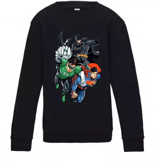 Дитячий світшот Зелений ліхтар, Бетмен та Супермен Чорний фото