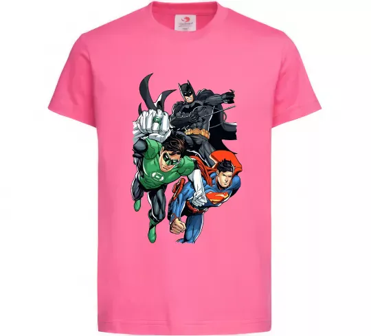 Детская футболка Зелений ліхтар, Бетмен та Супермен Ярко-розовый фото
