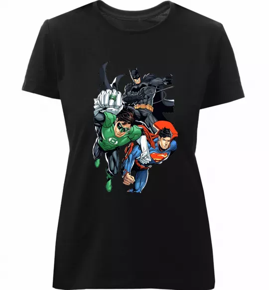 Женская премиум футболка Зелений ліхтар, Бетмен та Супермен Черный фото