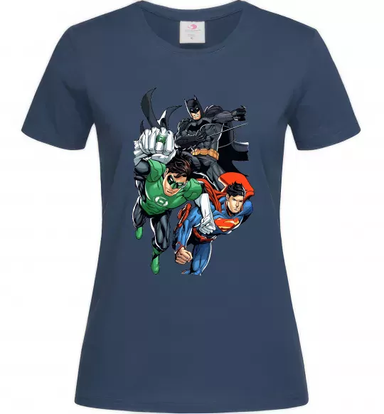 Жіноча футболка Зелений ліхтар, Бетмен та Супермен Темно-синій фото