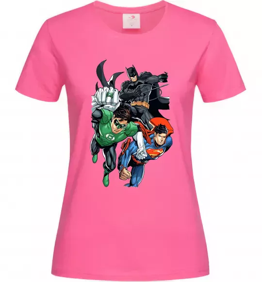 Жіноча футболка Зелений ліхтар, Бетмен та Супермен Яскраво-рожевий фото