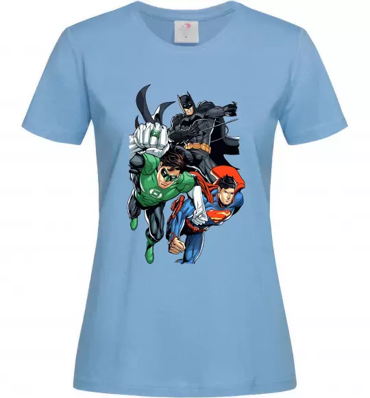 Жіноча футболка Зелений ліхтар, Бетмен та Супермен Блакитний фото